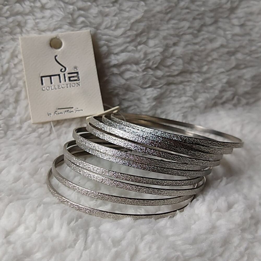 Mia Collection Bangle Bracelets Silver Tone Set of Ten